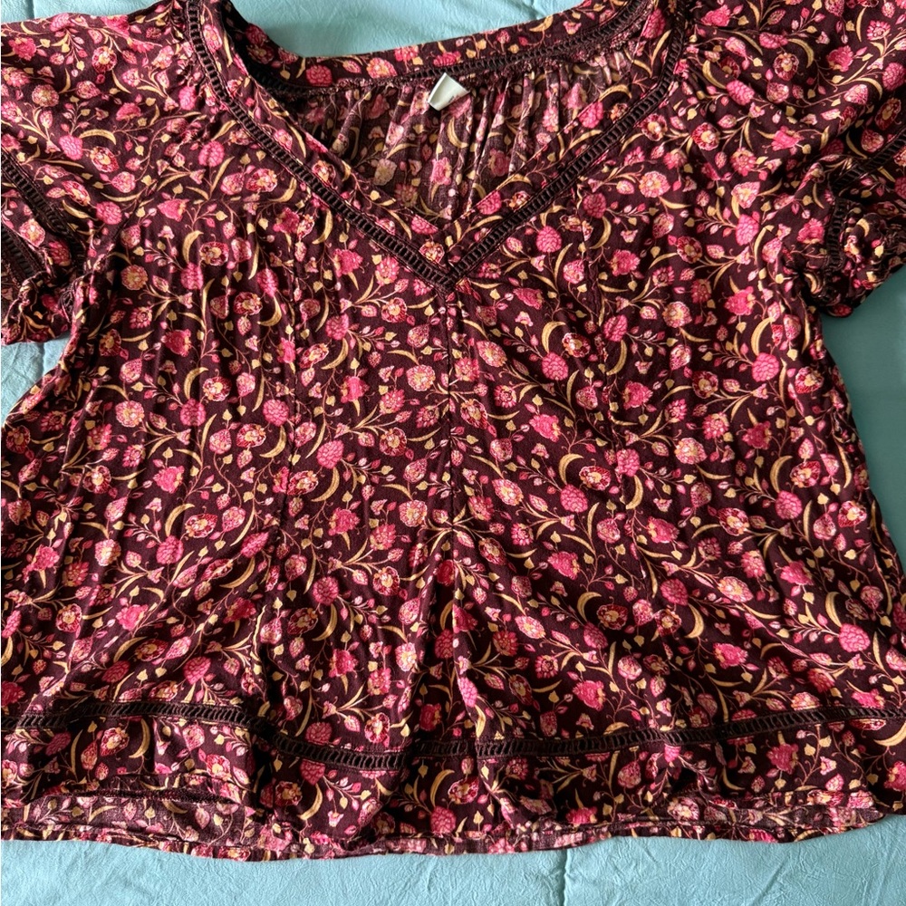 Old Navy Pink and Brown Floral Blouse